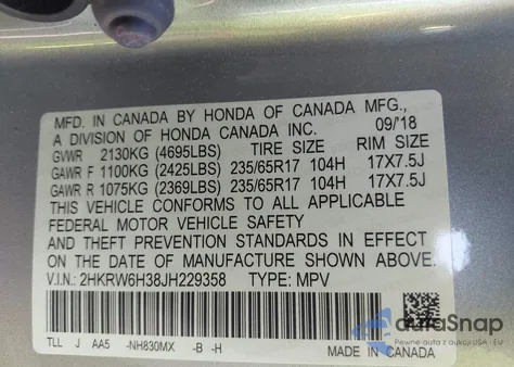 2018 Honda Cr-V Lx z USA, uszkodzony, nr VIN 2HKRW6H38JH229358